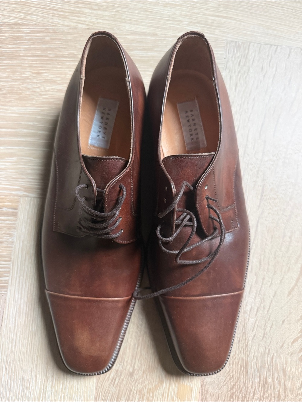 Barneys New York Brown Leather Cap-Toe Derby Shoes